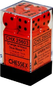 Image of OPAQUE Chessex - Orange/Black - 12 Dice
