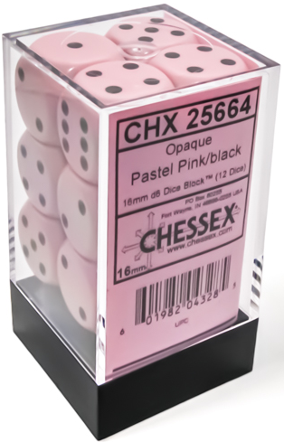 Image of Chessex Opaque - Pastel Pink/Black - 12d6 (CHX 25664)