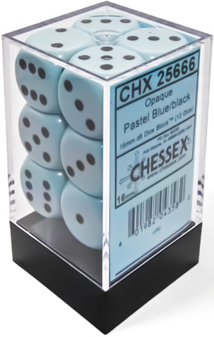 Chessex Opaque - Pastel Blue/Black - 12d6 (CHX 25666)