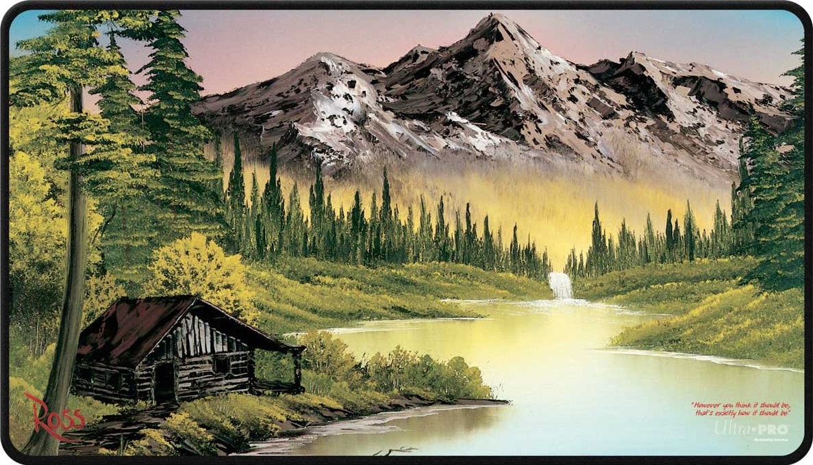 Image of UP PLAYMAT BOB ROSS MOUNTAIN RETREAT BLACK STITCHED