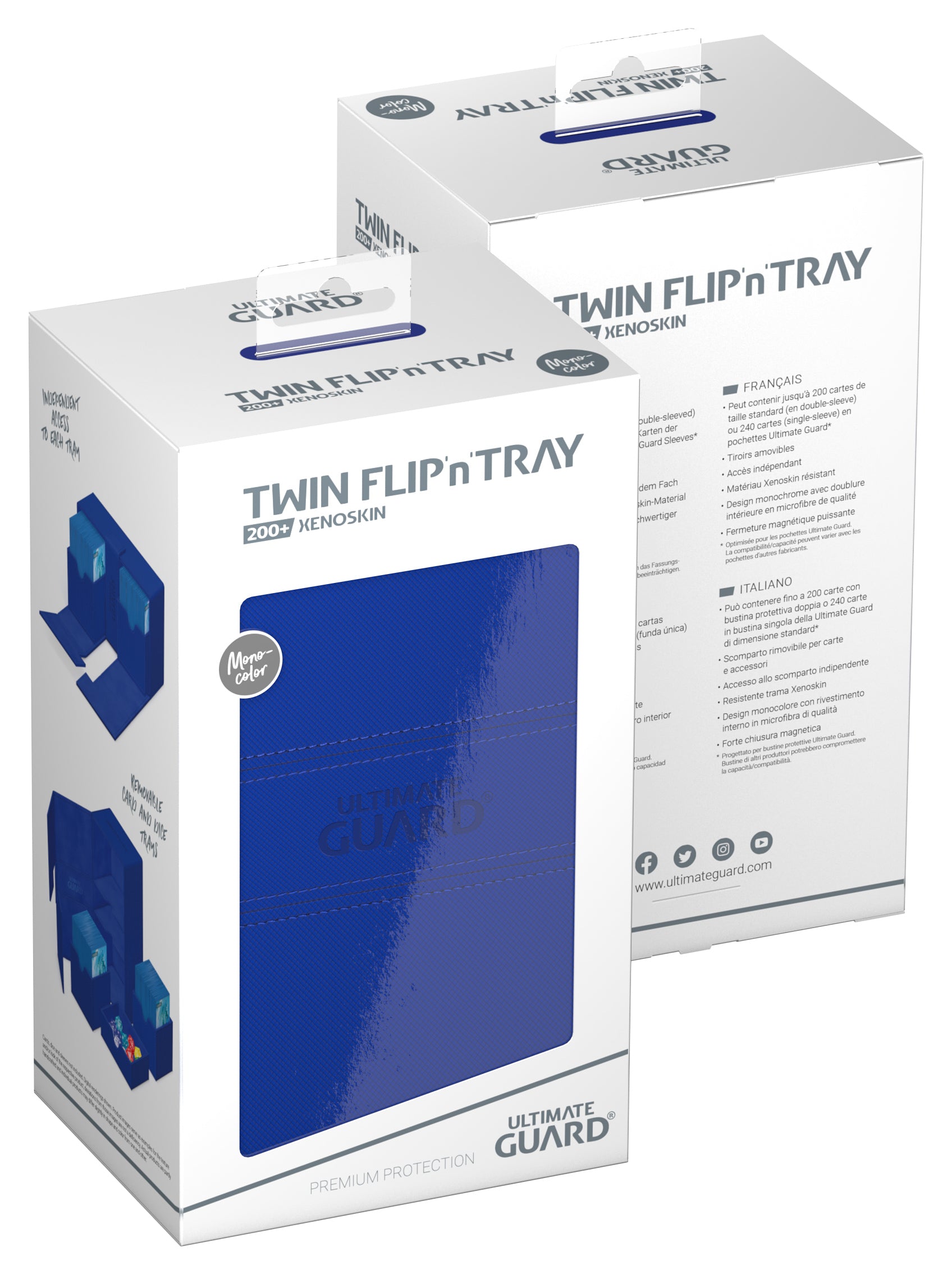 Image of Blue Mono Colour Ultimate Guard Xenoskin Flip'n'Tray 200+ Deckbox