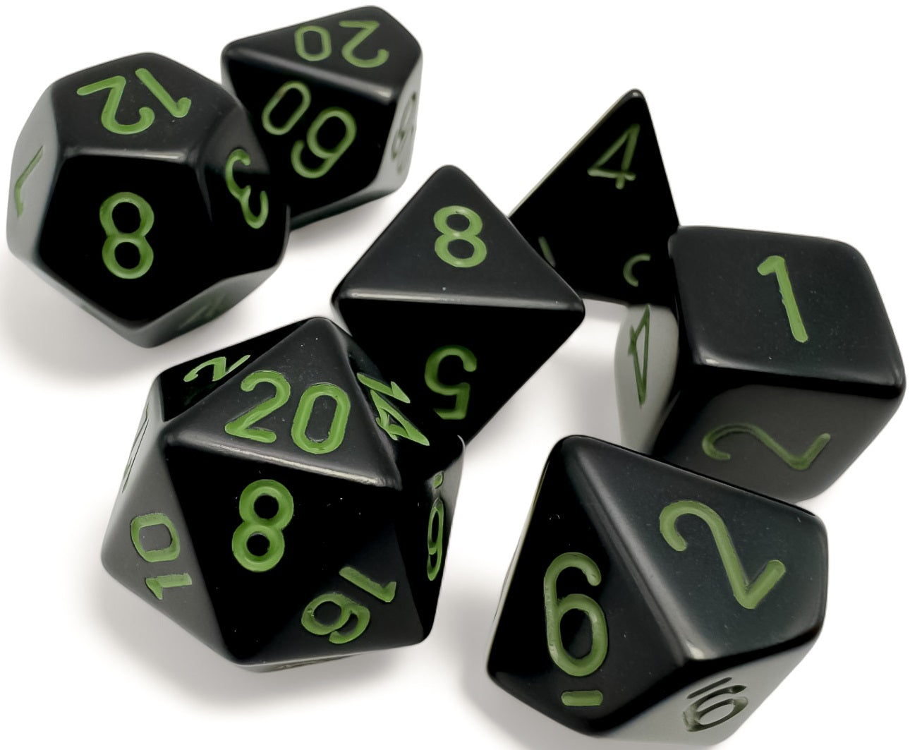 Image of Chessex Opaque - Black/Green - 7 Dice Set
