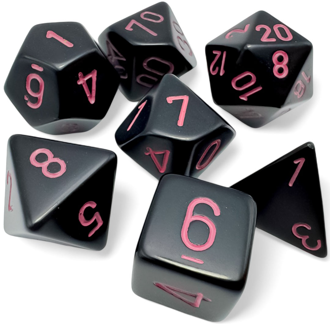 Image of Chessex Opaque - Black/Pink - 7 Dice Set