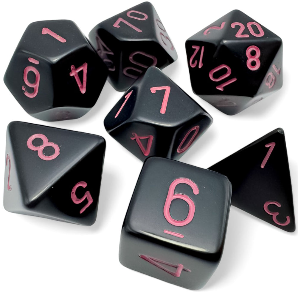 Chessex Opaque - Black/Pink - 7 Dice Set