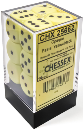 Image of Chessex Opaque - Pastel Yellow/Black - 12d6 (CHX 25662)