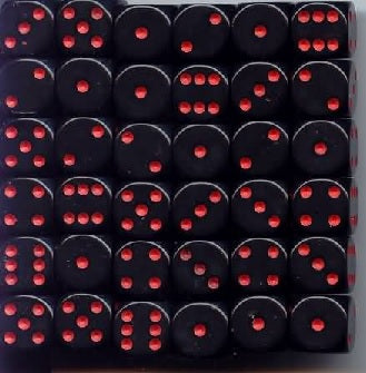 Image of Chessex - Opaque - Black/Red - 36 D6 Dice Block