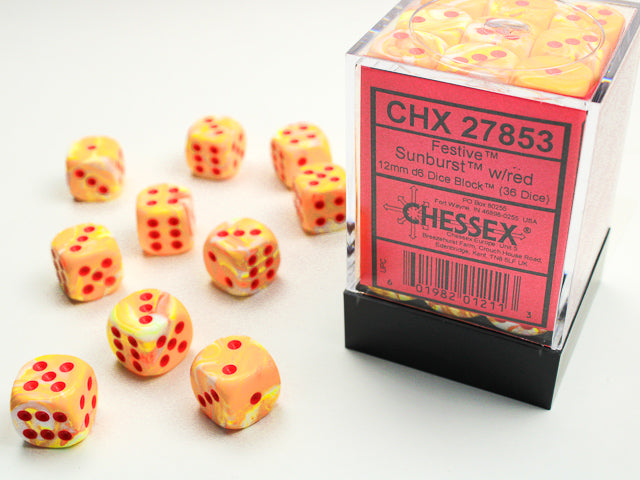 Image of Chessex Festive -Sunburst / Red - 36 Dice Set