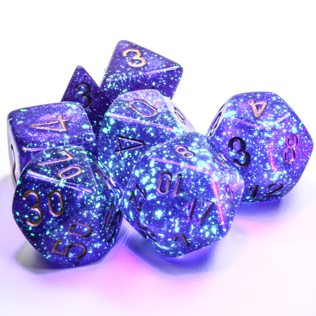 Image of Chessex Borealis - Royal Purple/Gold Luminary - 7 Dice