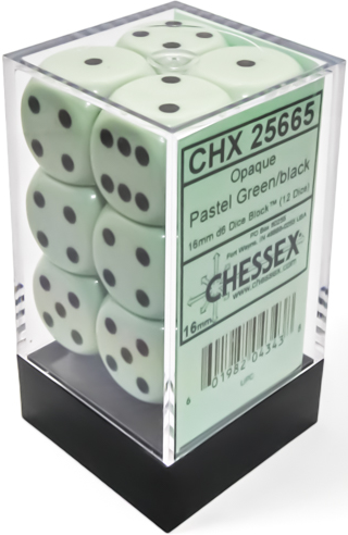Image of Chessex Opaque - Pastel Green/Black - 12D6 Dice (CHX 25665)
