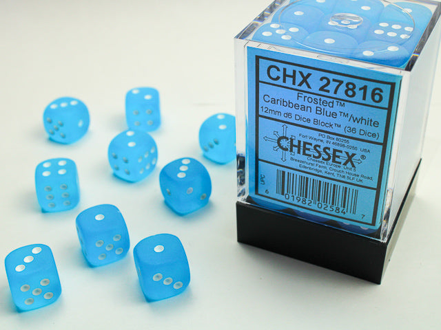 Image of Chessex - Frosted Caribbean Blue/White - 36 dice D6