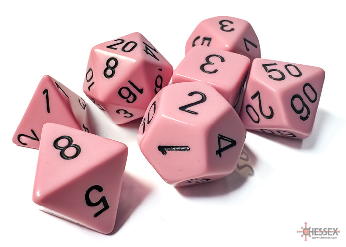 Image of Chessex Opaque - Pastel Pink/Black - 7-die set (CHX 25464)