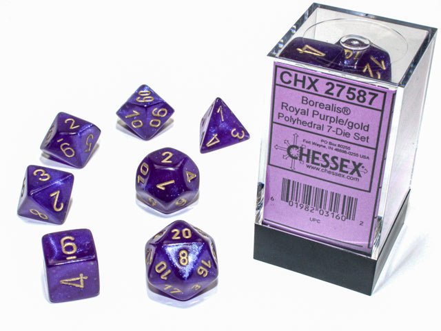 Chessex Borealis - Royal Purple/Gold Luminary - 7 Dice