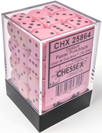 Image of Chessex Opaque - Pastel Pink/Black - 36d6 (CHX 25864)