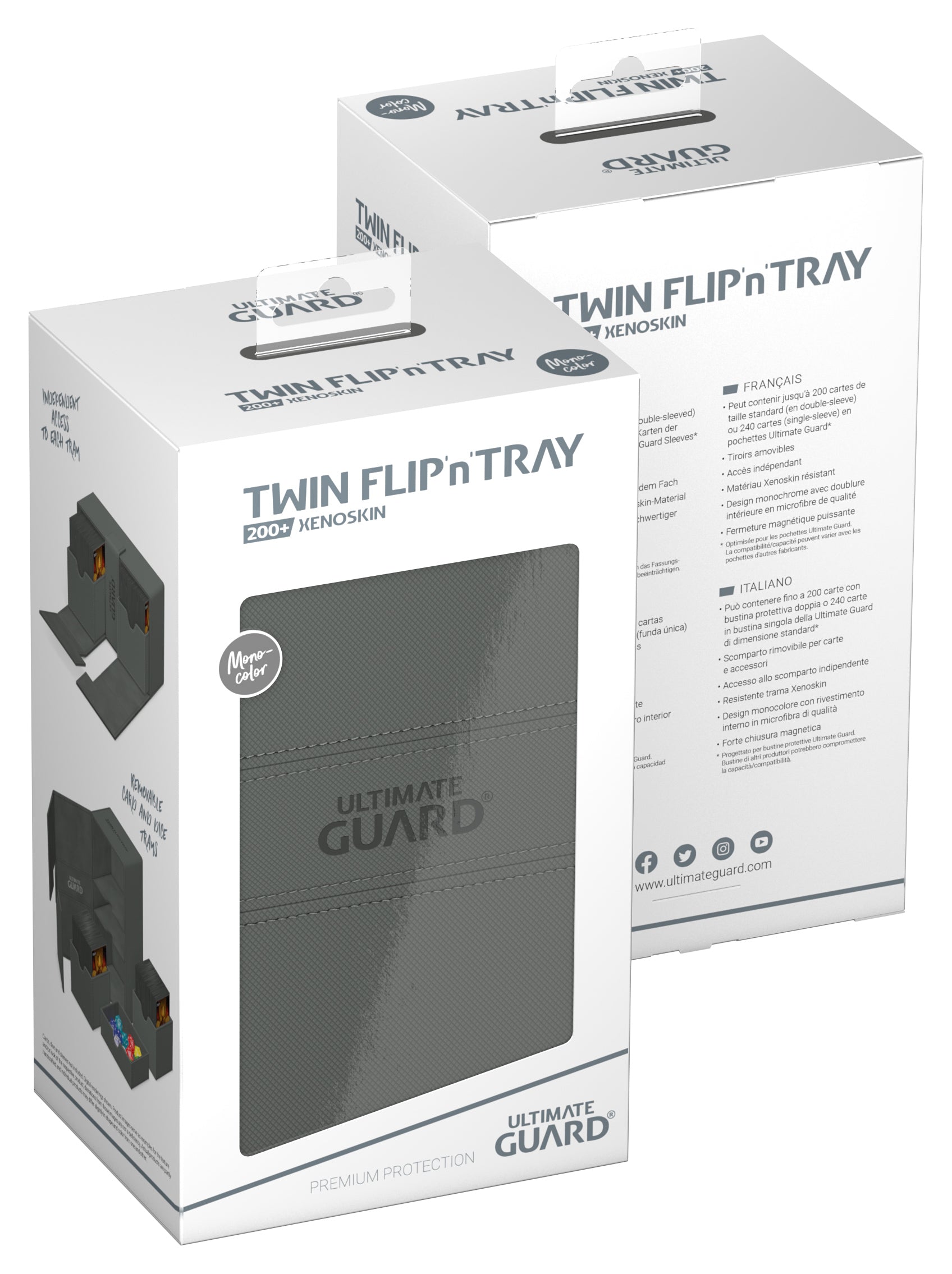 Image of Mono Grey Ultimate Guard Xenoskin Flip'n'Tray 200+ Deckbox