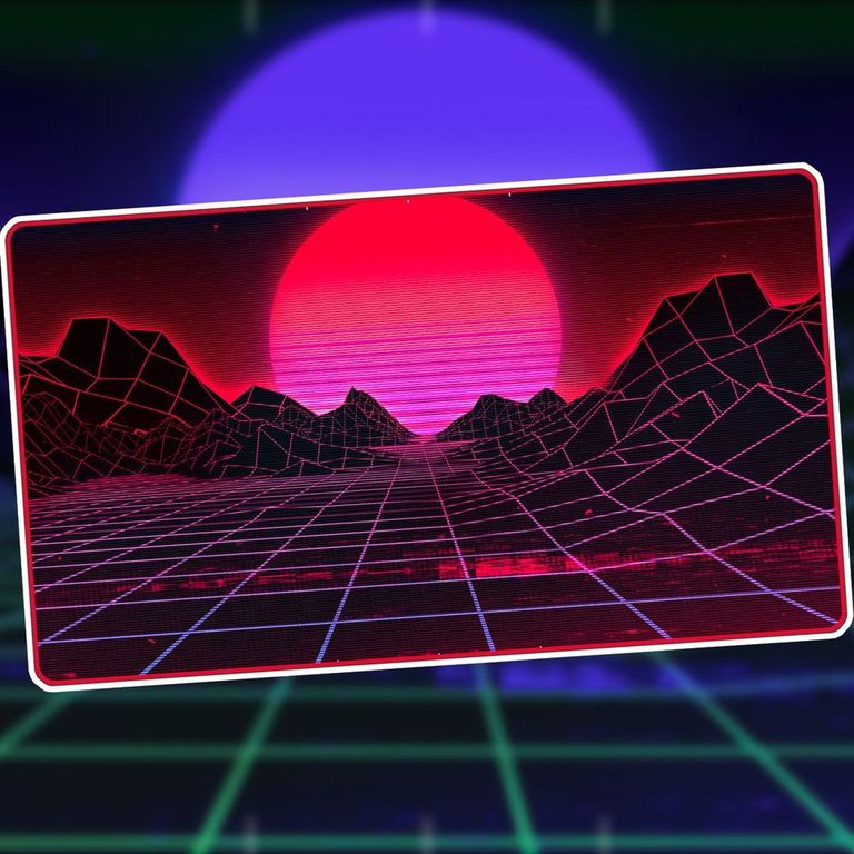 Image of Premium Playmat Stitched Edge Retrowave Mountains