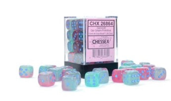 Image of Chessex Gemini Gel Green-Pink/Blue -36 Dice D6