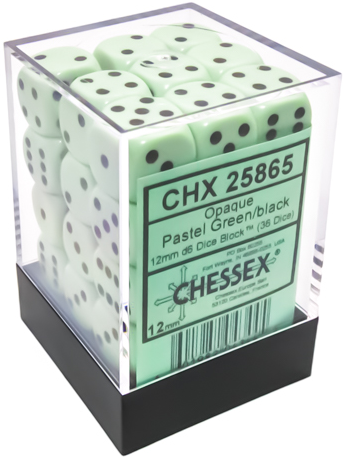 Chessex Opaque - Pastel Green/Black - 36D6 Dice (CHX 25865)