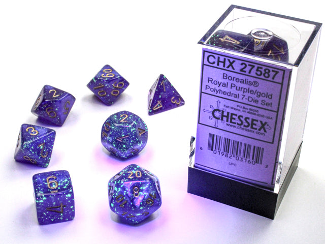 Image of Chessex Borealis - Royal Purple/Gold Luminary - 7 Dice