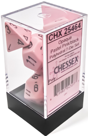 Image of Chessex Opaque - Pastel Pink/Black - 7-die set (CHX 25464)