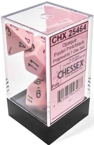 Chessex Opaque - Pastel Pink/Black - 7-die set (CHX 25464)
