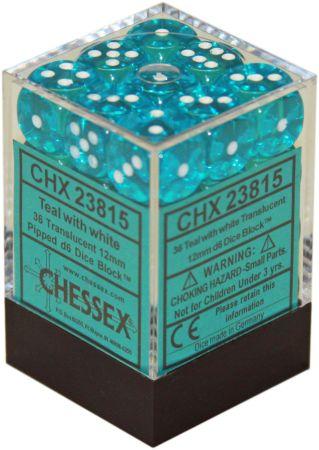 Chessex Translucent - Teal/White - 36 D6 Dice Block