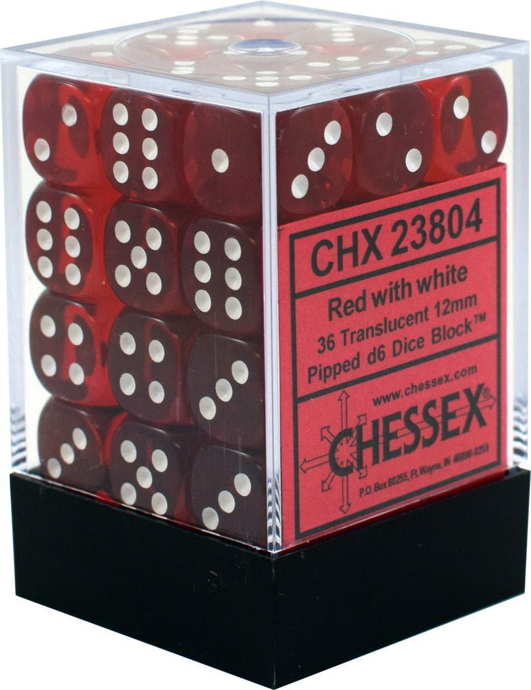 Chessex Translucent - Red/White - 36 D6 Dice Block