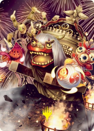 Image of March of Reckless Joy Art Card (Gold-Stamped Signature) [Kamigawa: Neon Dynasty Art Series]