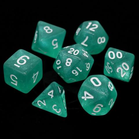 Image of Die Hard Dice - RPG Set -  Hakuro w/White - Green/White - 7 Dice