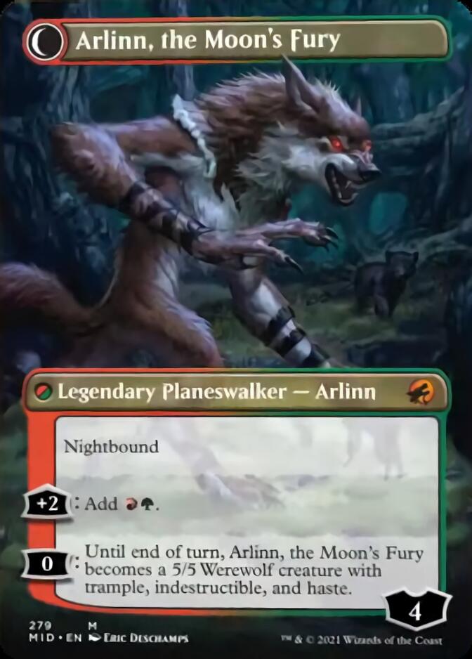 Image of Arlinn, the Pack's Hope // Arlinn, the Moon's Fury (Borderless) [Innistrad: Midnight Hunt]