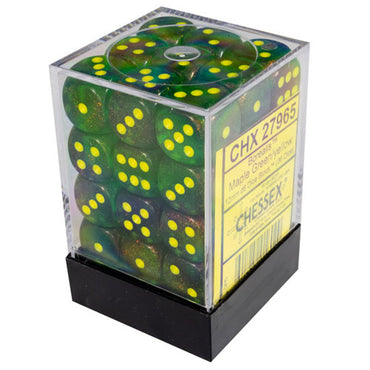 Chessex - Borealis - Maple Green/yellow - 36 D6 Dice Block
