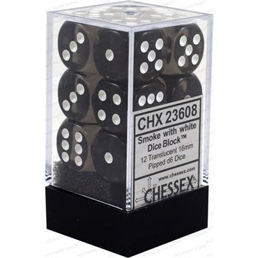Chessex Translucent - Smoke/White - 12D6 Dice