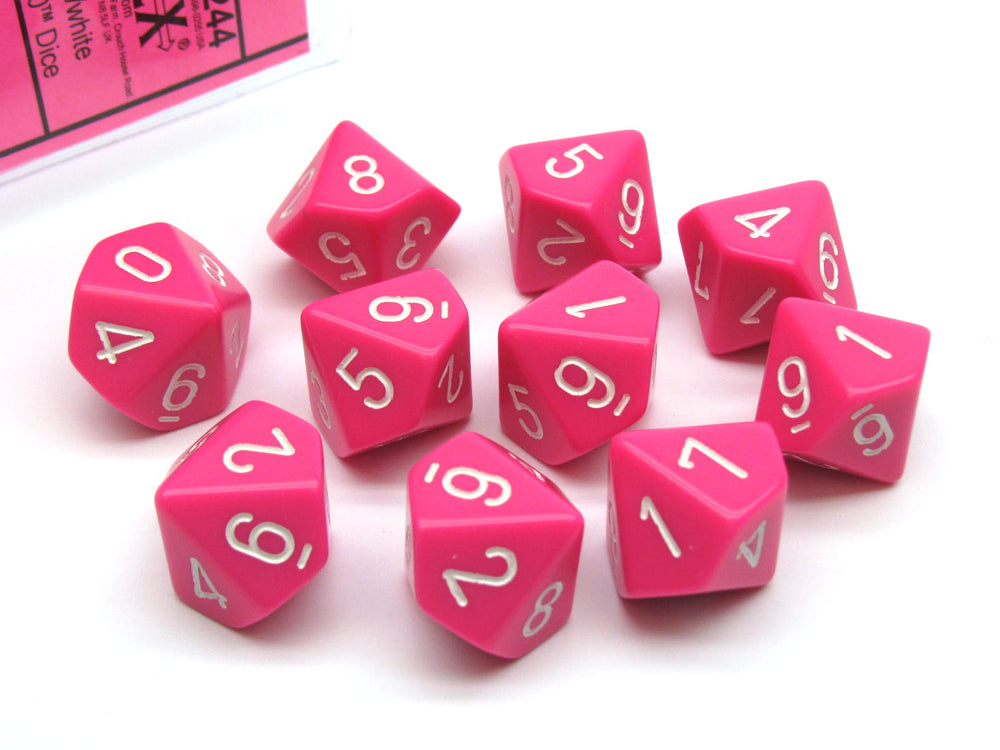 Chessex Opaque - Pink/White - Set of 10 D10 Dice