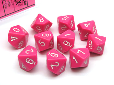 Chessex Opaque - Pink/White - Set of 10 D10 Dice
