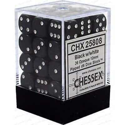 Image of Chessex - Opaque - Black/white - 36 D6 Dice Block