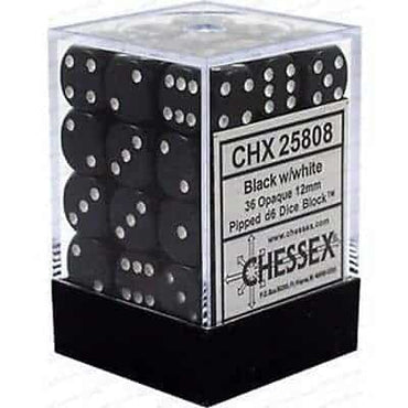 Chessex - Opaque - Black/white - 36 D6 Dice Block