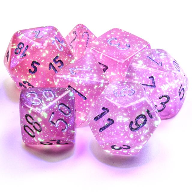 Image of Chessex Borealis - Pink/Silver Luminary Effect - 7 Dice