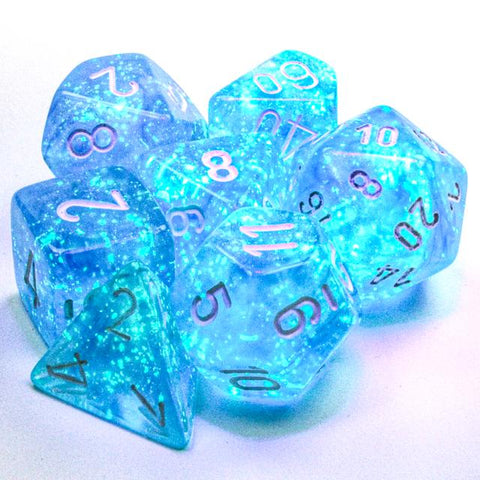 Chessex Borealis - Sky/Silver Luminary Effect - 7 Dice
