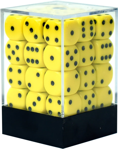 Chessex Opaque - Yellow/Black - 36 D6 Dice Block