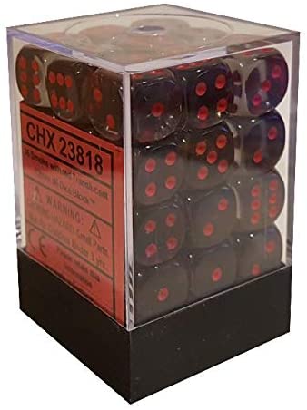 Image of Chessex Translucent - Smoke/Red - 36 D6 Dice Block