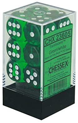 Chessex Translucent - Green/White - 12 D6