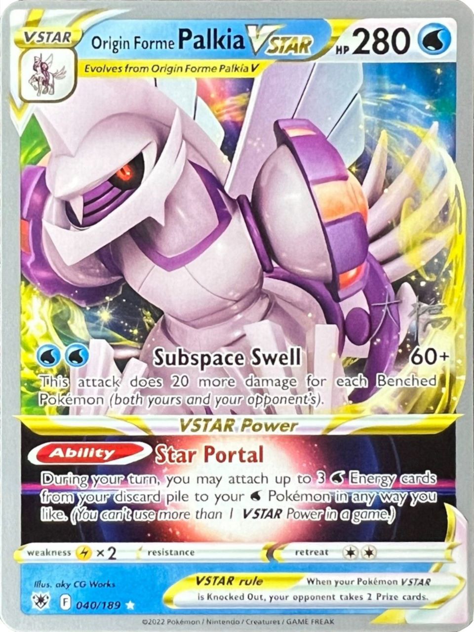 Image of Origin Forme Palkia VSTAR (040/189) (Ice Rider Palkia - Rikuto Ohashi) [World Championships 2022]