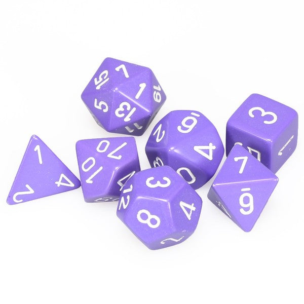 Image of Chessex Opaque - Purple/White - 7 Dice Set