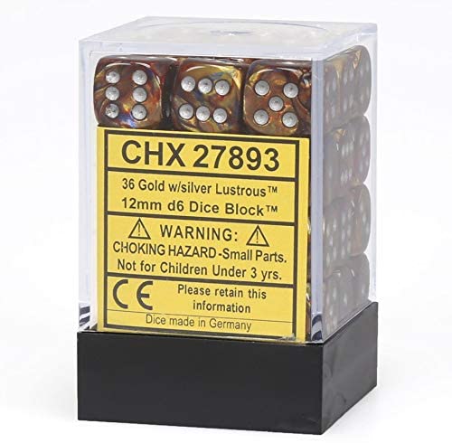 Image of Chessex - Lustrous - Gold w/silver - 36 D6 Dice Block
