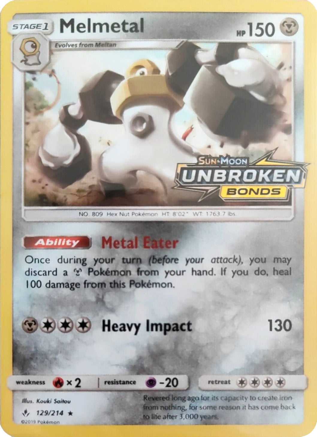 Image of Melmetal (129/214) (Unbroken Bonds Stamped) [Sun & Moon: Unbroken Bonds]