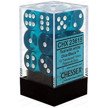 Chessex Translucent - Teal/White - 12D6 Dice