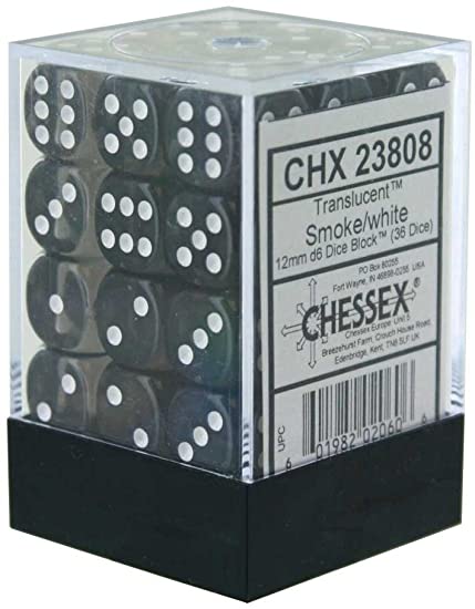 Image of Chessex Translucent - Smoke/White - 36D6 Dice