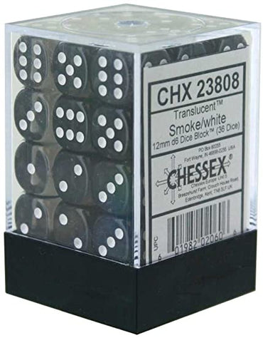 Chessex Translucent - Smoke/White - 36D6 Dice
