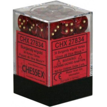 Chessex Vortex - Burgundy/Gold - 36 D6 Dice Block