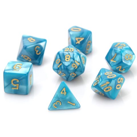 Image of Die Hard Dice - Teal Swirl w/Gold - Teal/Gold - 7 Piece RPG Set