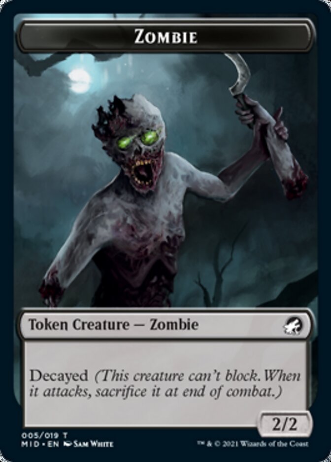 Image of Zombie (005) // Wrenn and Seven Emblem Double-Sided Token [Innistrad: Midnight Hunt Tokens]